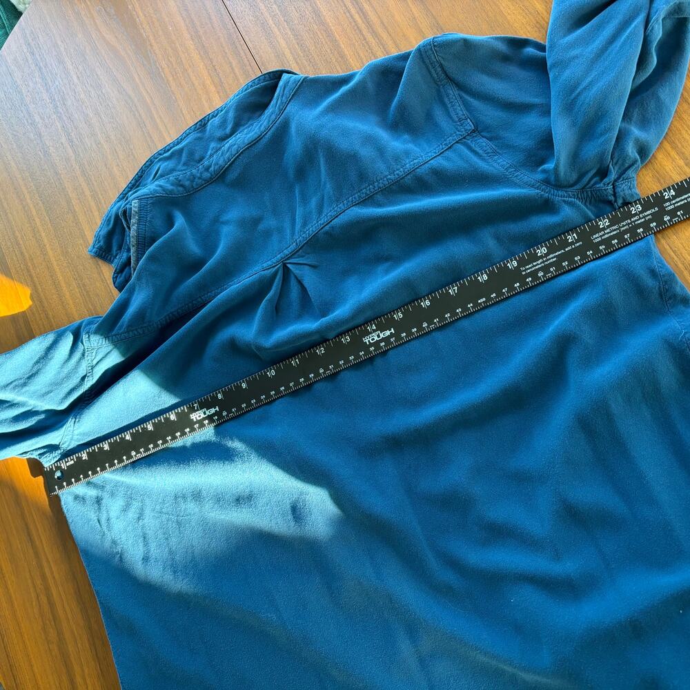Rock & Republic Blue Button Up Metallic Shimmer Trim Roll Tab Sleeve Western L - Picture 6 of 10